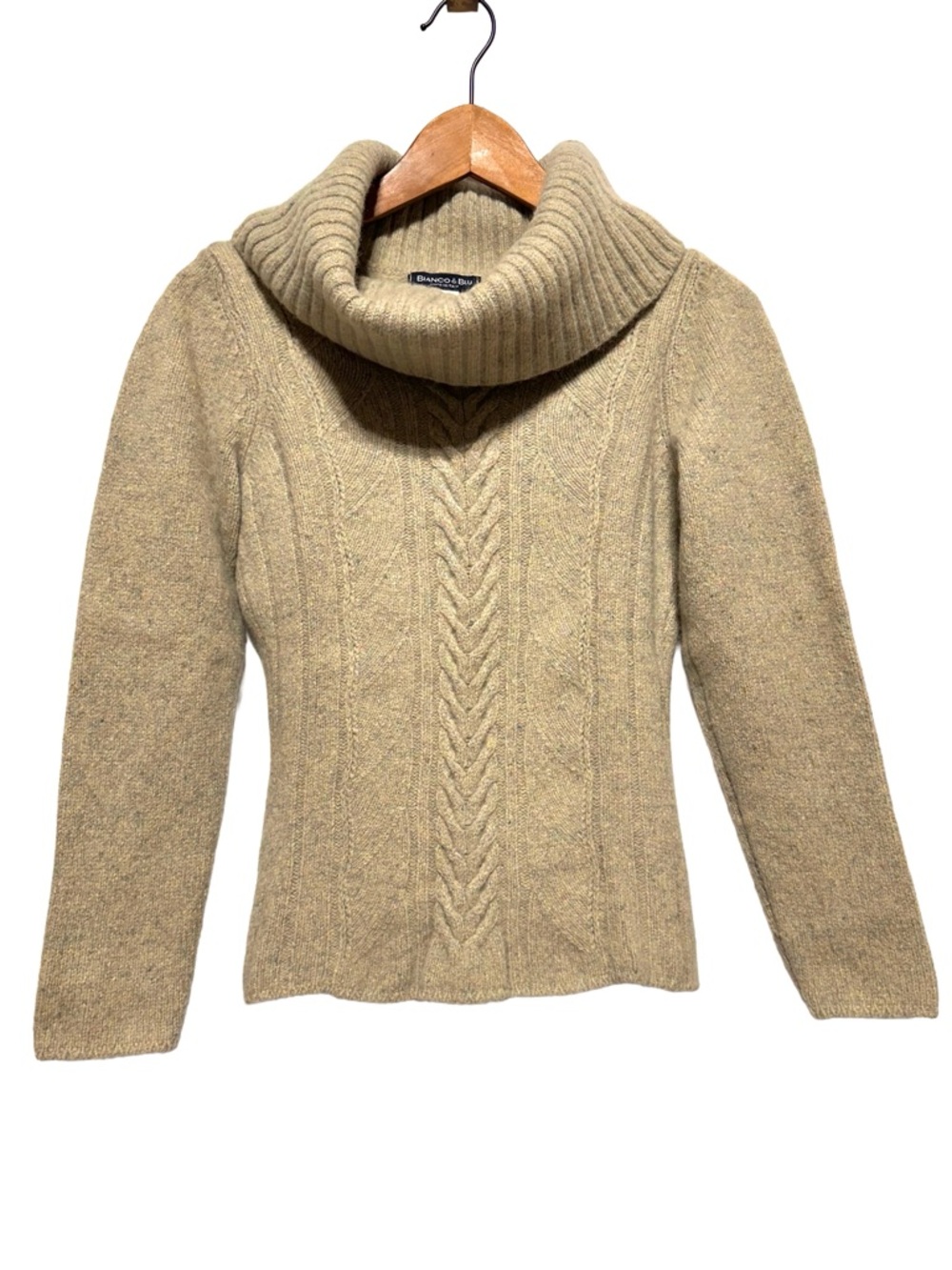Bianco & Blu Merino Wool Angora Cable Knit Turtleneck Sweater Italy S